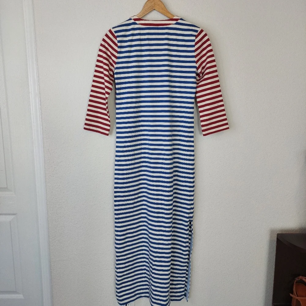 J. Crew Sammie Stripe Baltic 3/4 Sleeve Lace Up Nautical Maxi Dress Size XXS NWT
